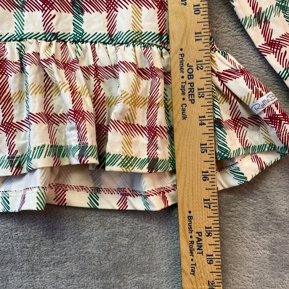 RuffleButts Girls 4T Holiday Plaid Peplum Top Red Green Gold Long Sleeve Shirt